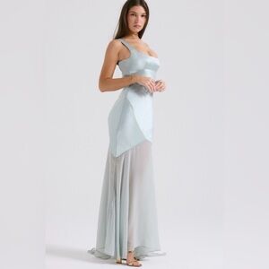 House of CB Vittoria Paneled Satin and Chiffon Gown